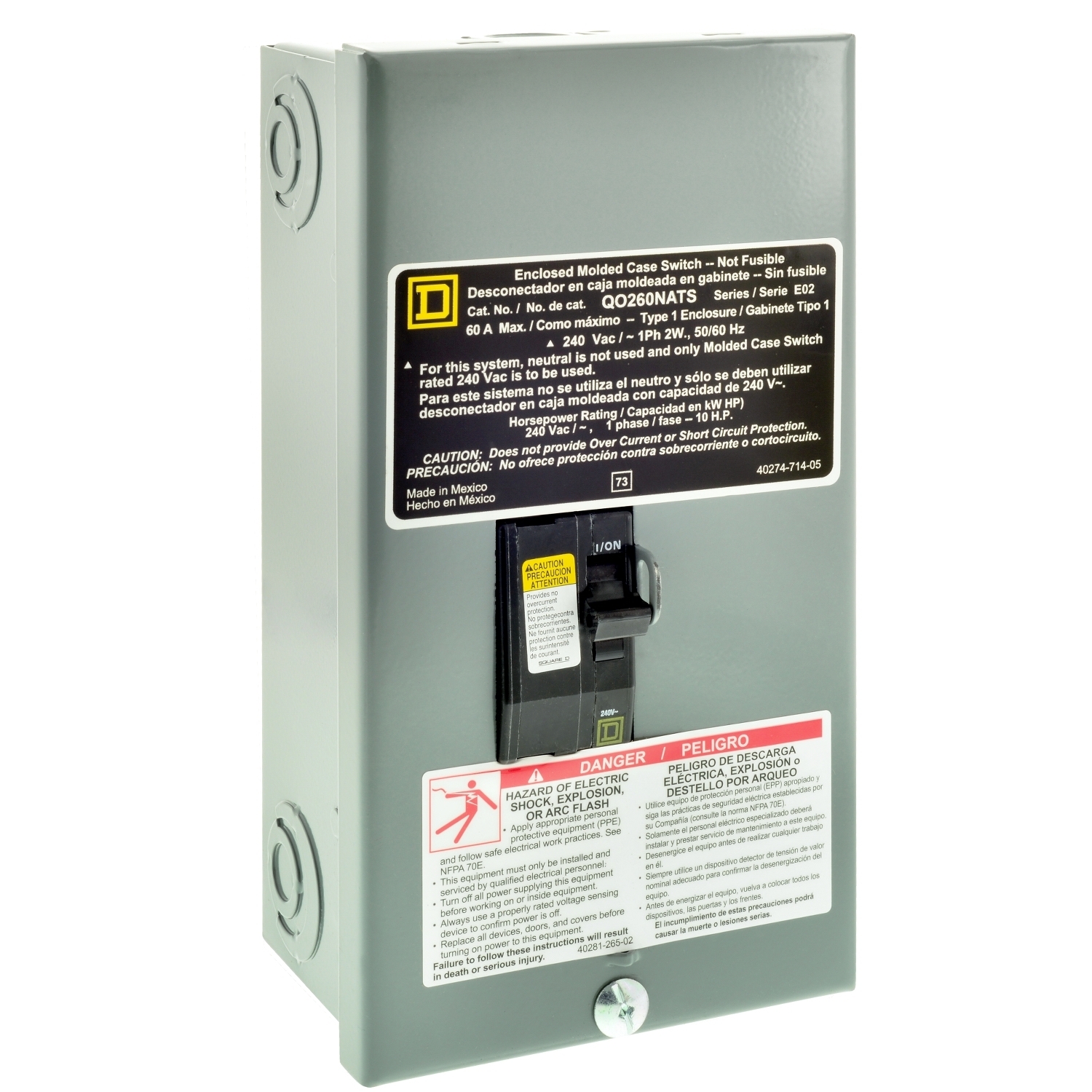 QO260NATS QO Series Molded Case Switch, 240 V AC, 60 A, 2 Poles