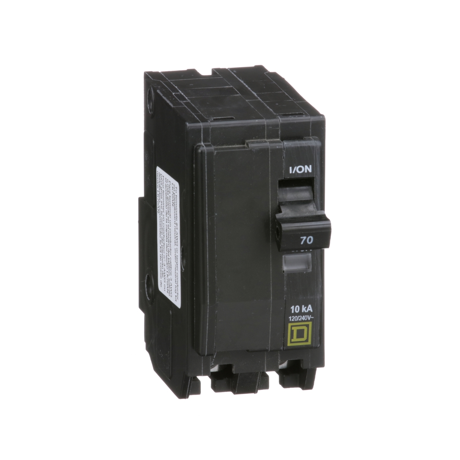 QO270 Standard Miniature Circuit Breaker, 120/240 V AC, 70 A, 10 kA Interrupt, 2 Poles, Thermal Magnetic Trip