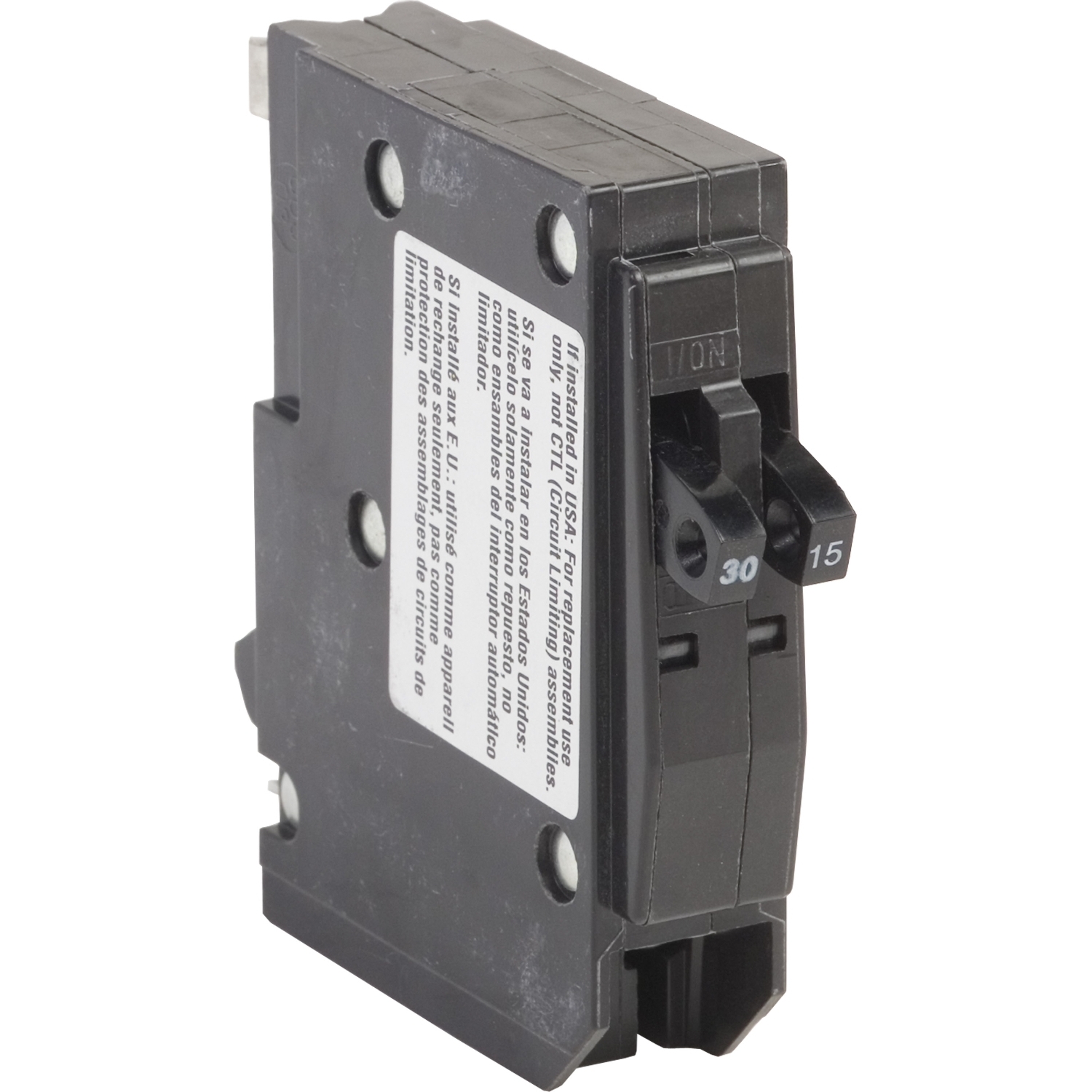 QO3015 Type QO Replacement Tandem Miniature Circuit Breaker, 120/240 V AC, 30 A, 10 kA Interrupt, 1 Poles, Thermal Magnetic Trip