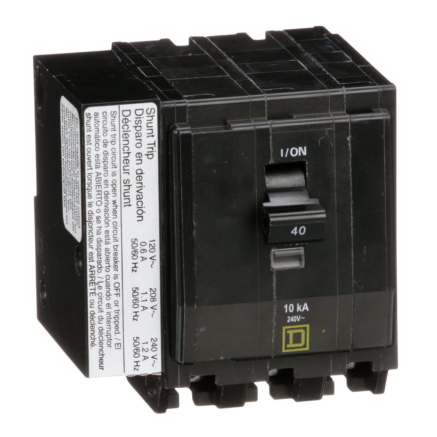 QO3401021 Standard Miniature Circuit Breaker, 240 V AC, 40 A, 10 kA Interrupt, 3 Poles, Thermal Magnetic Trip