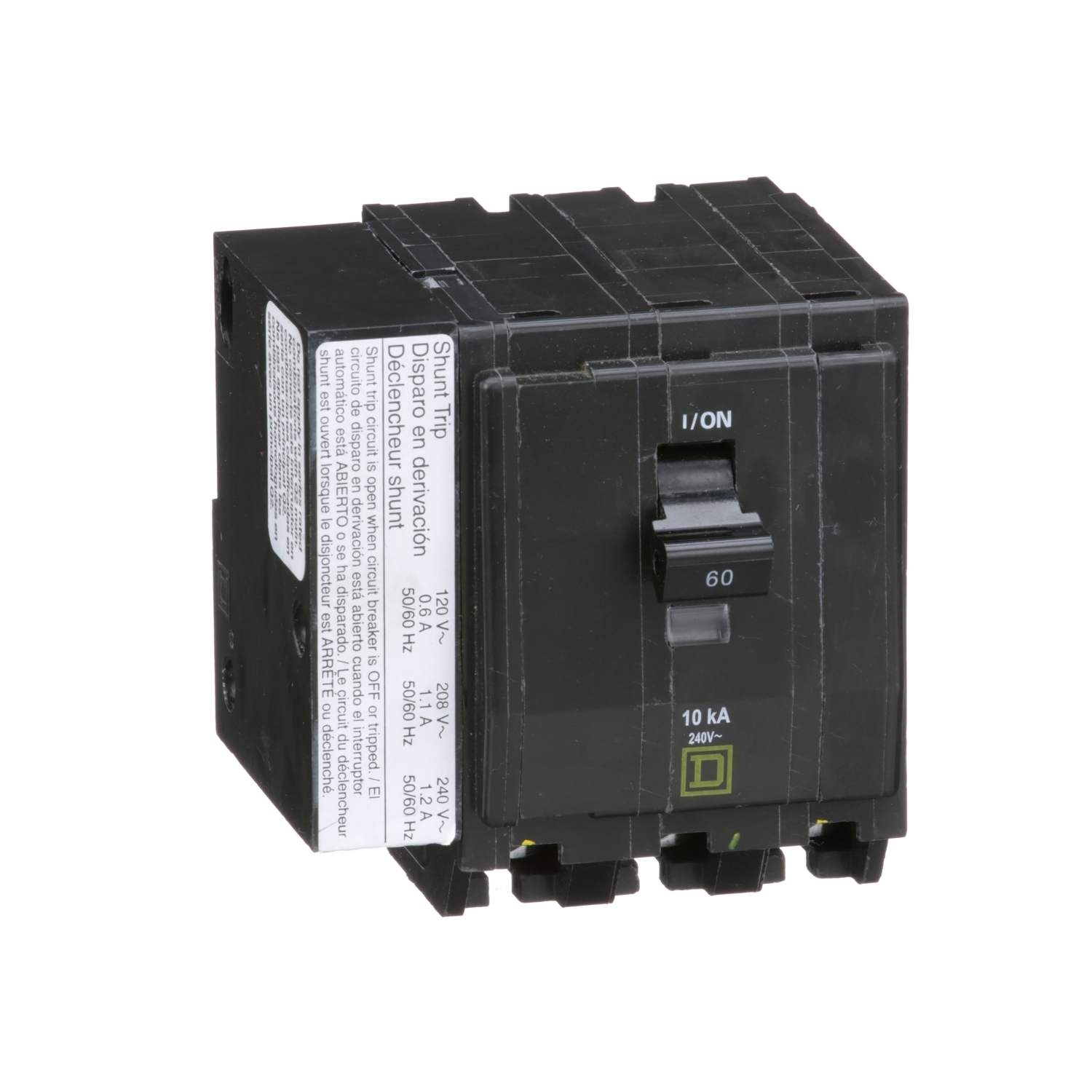 QO3601021 Type QO Standard Miniature Circuit Breaker, 240 V AC, 60 A, 10 kA Interrupt, 3 Poles, Thermal Magnetic Trip