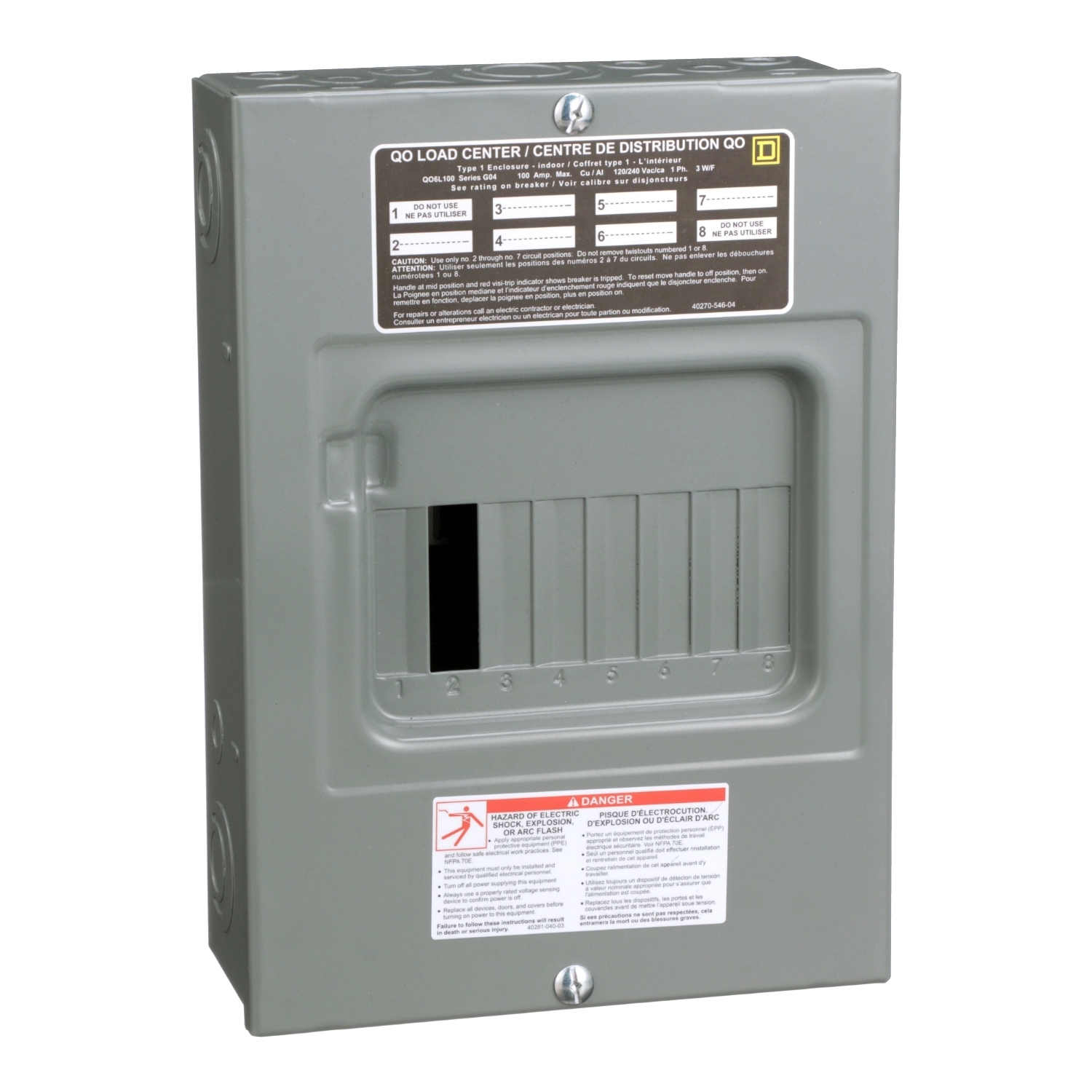 QO6L100S 1-Phase Fixed Main Lug Load Center, 120/240 V AC, 100 A, 1 Poles, 10 kA Interrupt