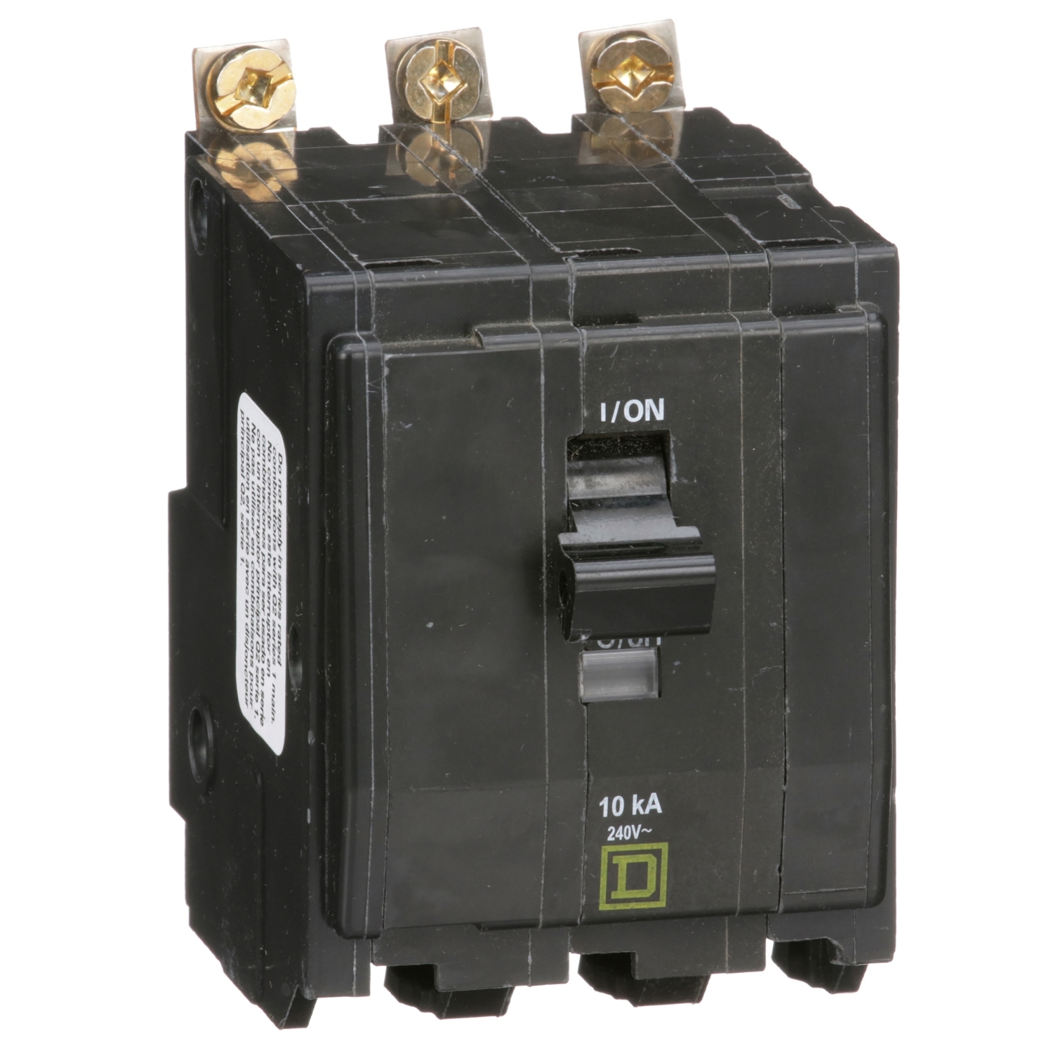 QOB310 Type QOB Standard Miniature Circuit Breaker, 120/240 VAC, 48 VDC, 10 A, 10 kA Interrupt, 3 Poles, Thermal Magnetic Trip