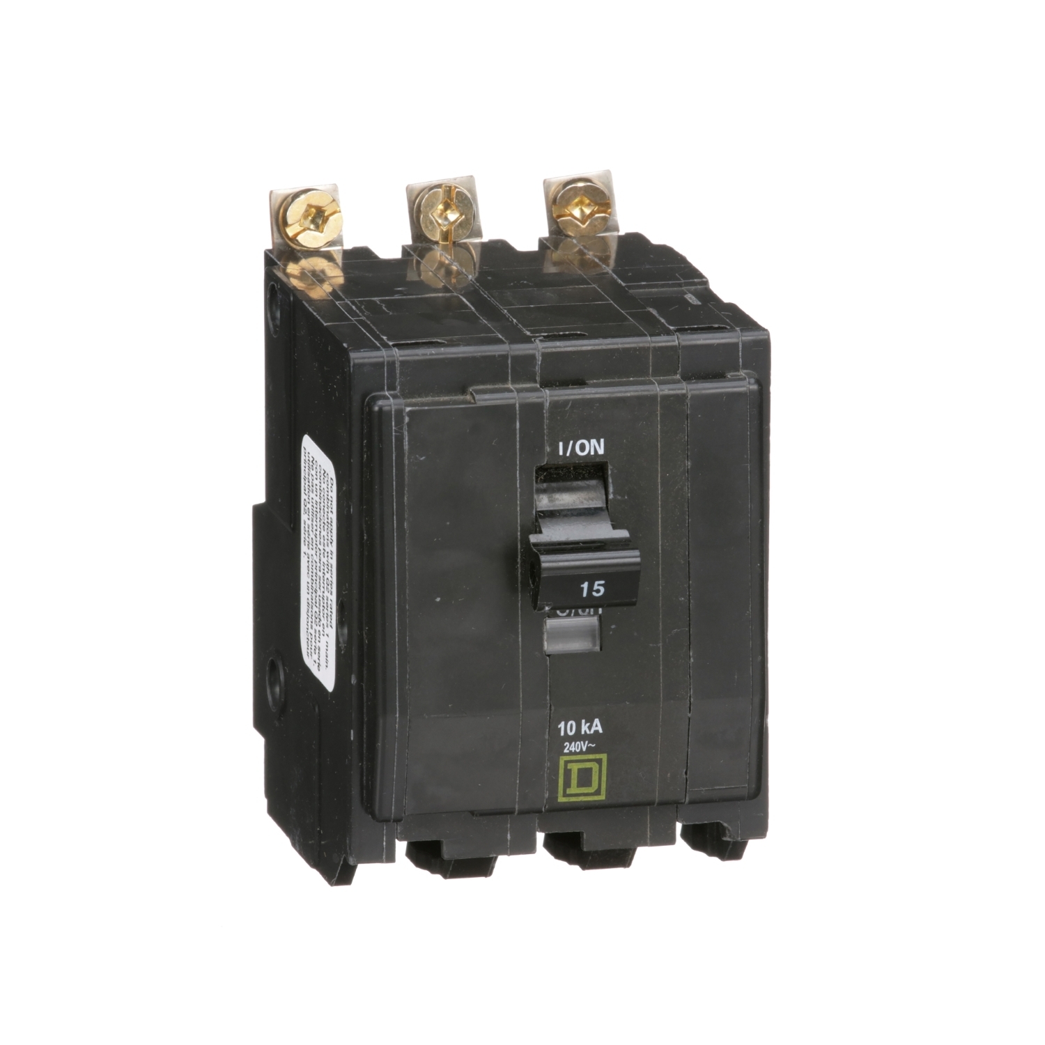 QOB315 Standard Miniature Circuit Breaker, 240 V AC, 15 A, 10 kA Interrupt, 3 Poles, Thermal Magnetic Trip