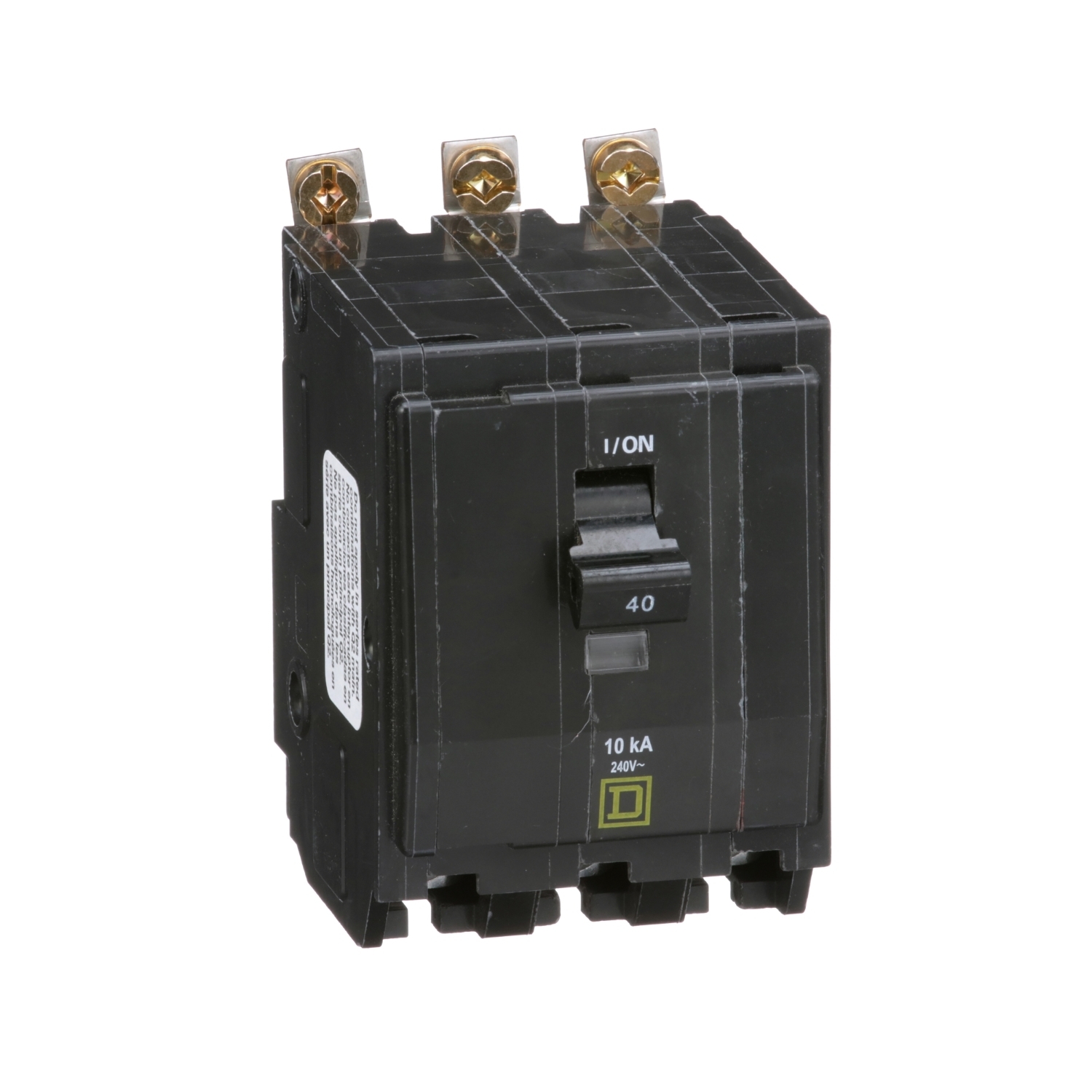 QOB340 Standard Miniature Circuit Breaker, 240 V AC/48 V DC, 40 A, 10 kA Interrupt, 3 Poles, Thermal Magnetic Trip