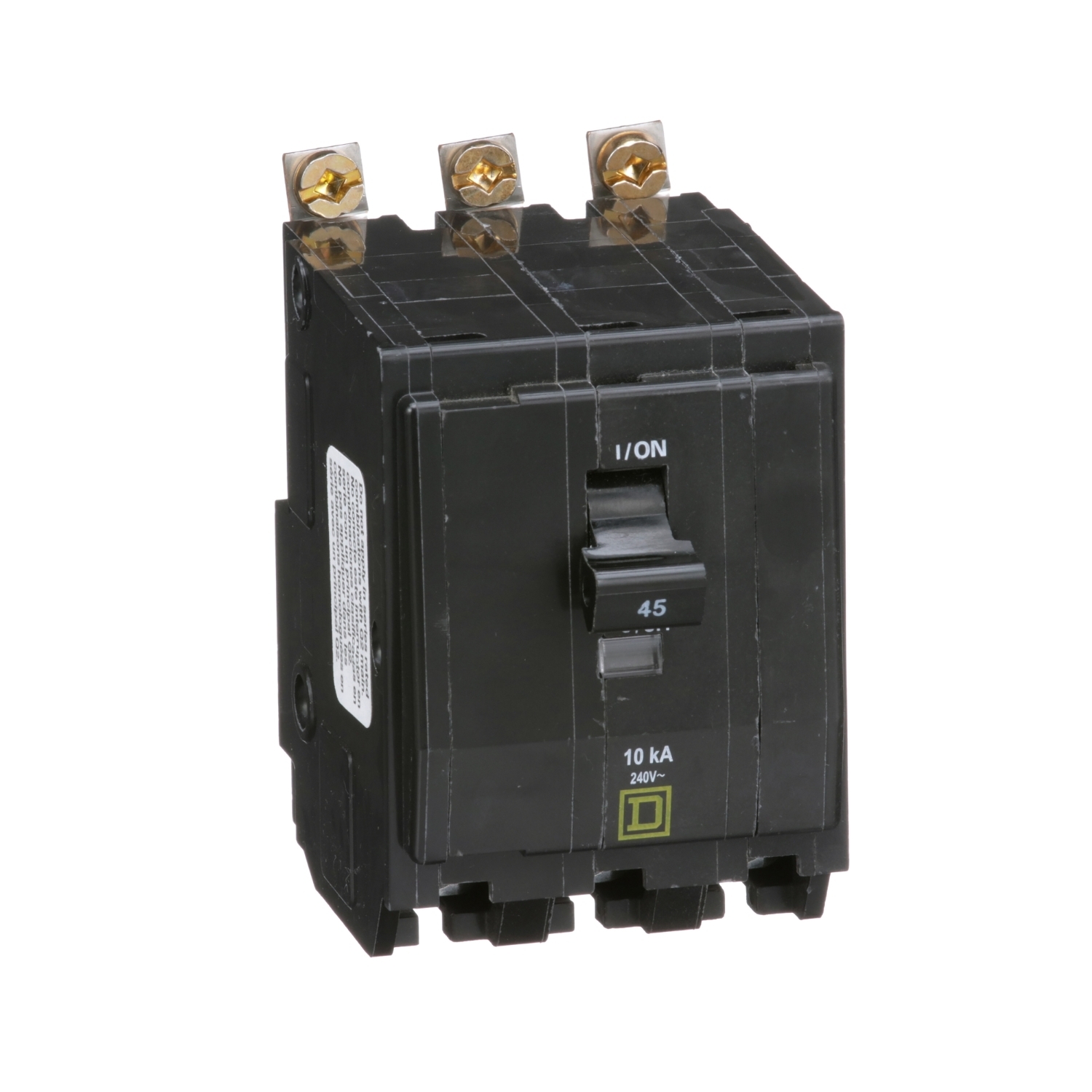 QOB345 Standard Miniature Circuit Breaker, 240 V AC, 45 A, 10 kA Interrupt, 3 Poles, Thermal Magnetic Trip
