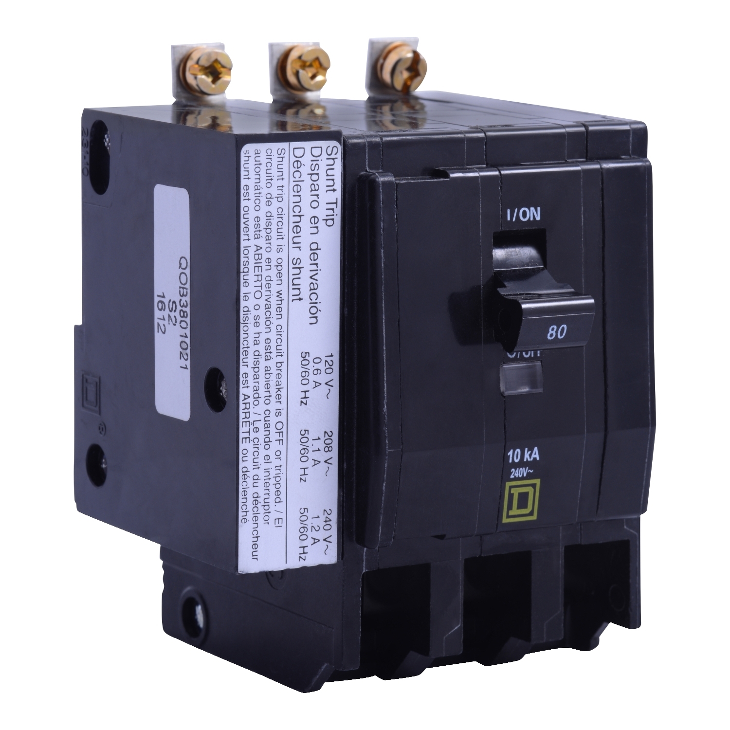 QOB380VH1021 Miniature Circuit Breaker, 80 Amp, 3 Pole, 120/240V