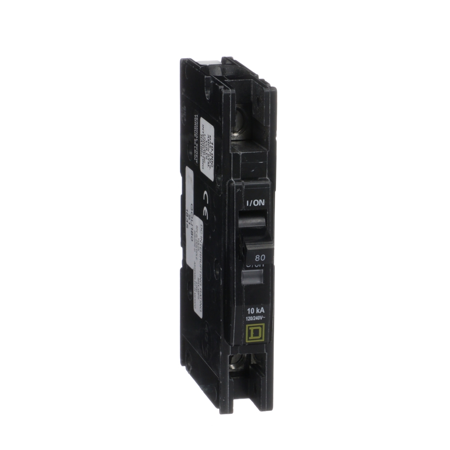QOU180 Type QOU Standard Miniature Circuit Breaker, 120/240 V AC, 80 A, 10 kA at 120/240 V AC, 5 kA at 60 VDC Interrupt, 1 Pole, Thermal Magnetic Trip