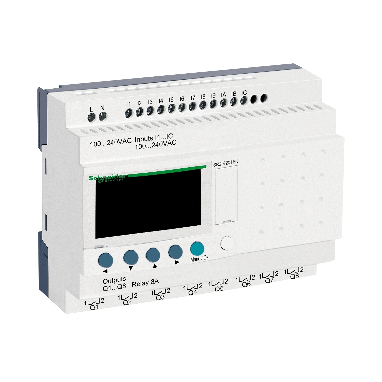 SR2B201FU Compact Smart Relay with Local Display, 100 to 240 V AC Supply, 12 Inputs, 8 Outputs
