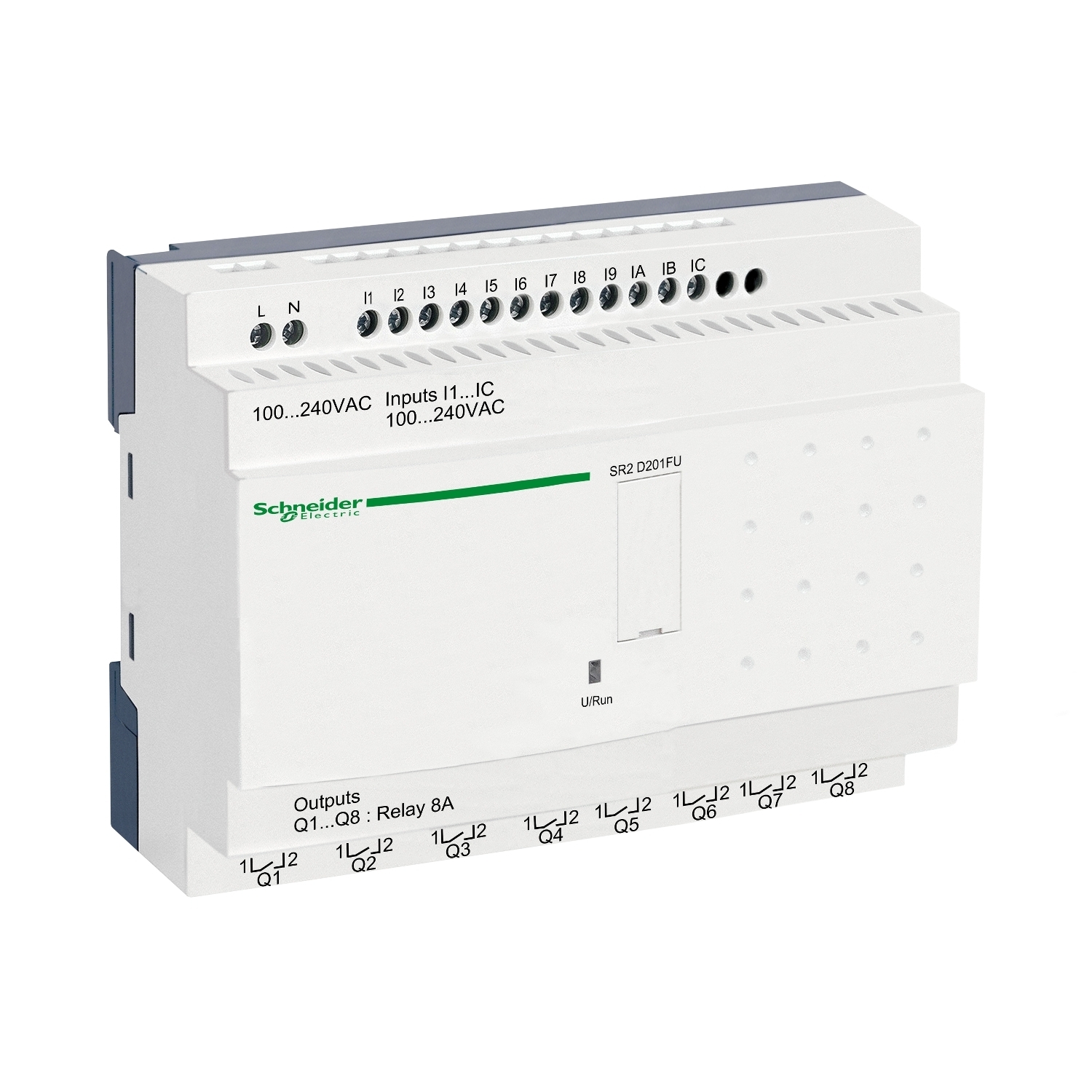 SR2D201FU Zelio Compact Logic 2 Smart Relay, 120/240 V AC Supply, 12 Inputs, 8 Outputs, Discrete Input, Relay Output