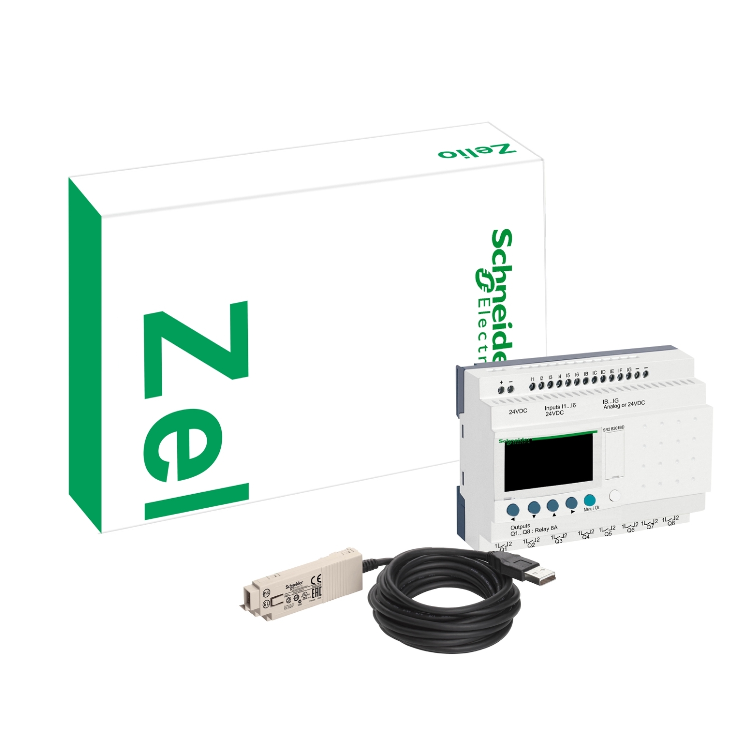 SR2PACKFU Compact Smart Relay Discovery Pack, 100 to 240 V AC Supply, 8 Inputs, 4 Outputs, Discrete Input, Relay Output