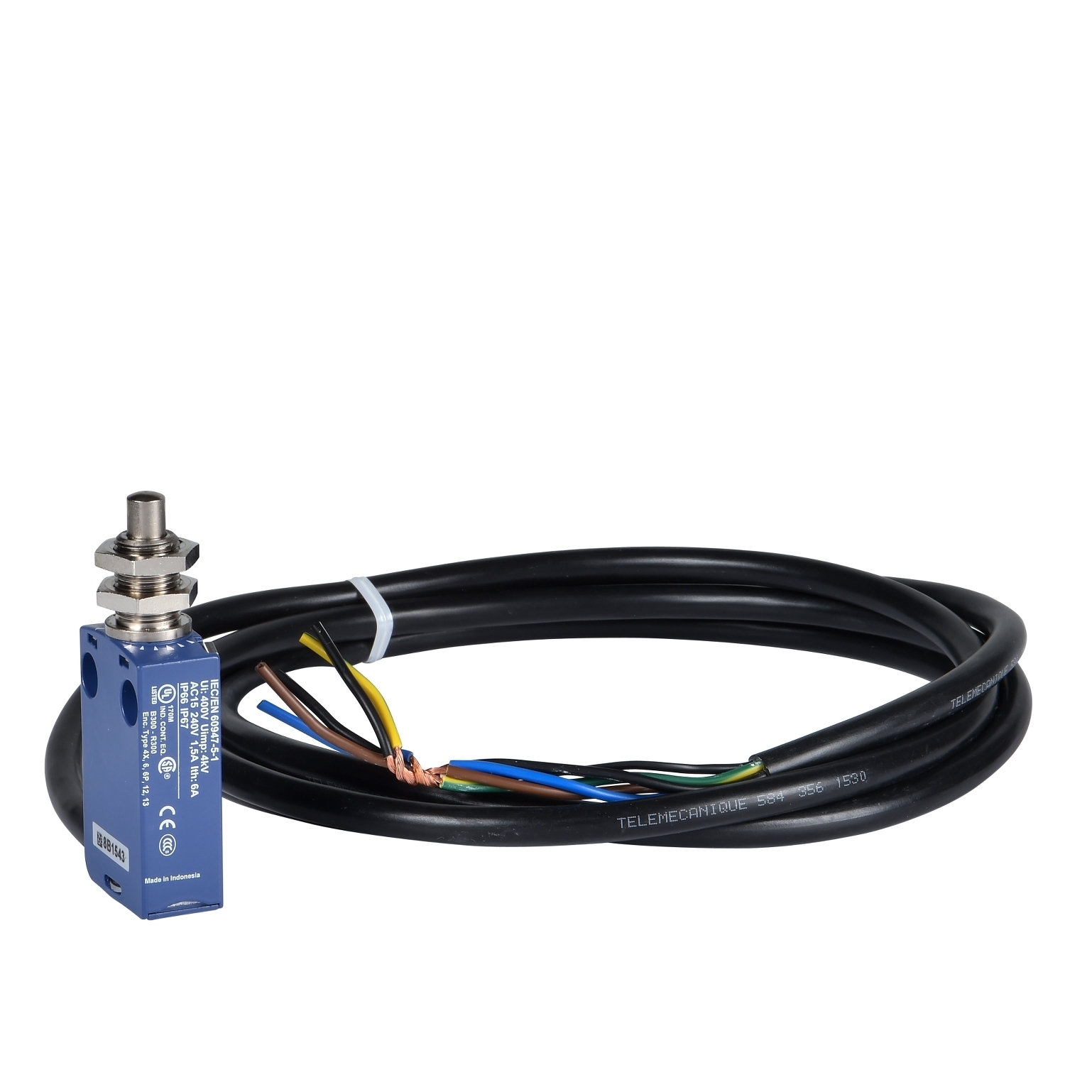 XCMD21F0L1 OsiSense Fixed Heavy Duty Miniature Standard Format Limit Switch, 240 V AC/250 V DC, 6 A, M12 Threaded Plunger Head Actuator, 1NO-1NC Contact, 2 Poles