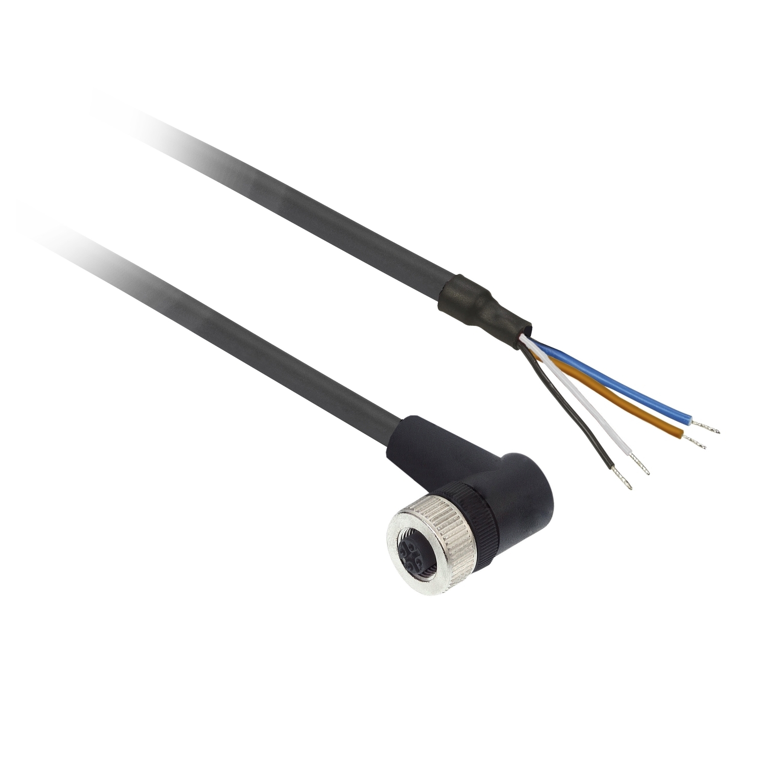 XZCP1241L2 OsiSense XZ Screw-On Pre-Wired Connector, 250 V AC/300 V DC, 4-Pin M12 Jack End Connection, 2 m L, 0.34 sq-mm Conductor, PUR