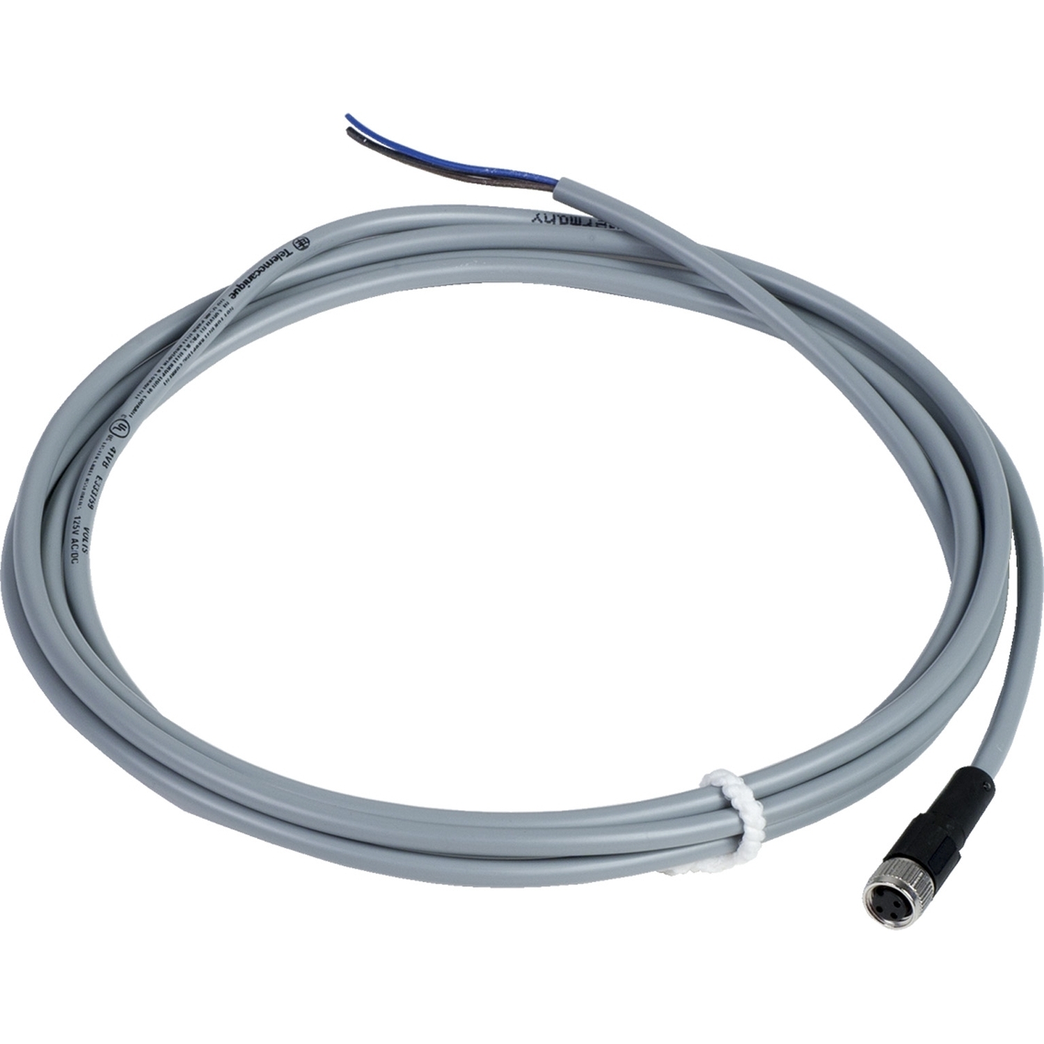 XZCPV0566L2 OsiSense XZ Screw-On Pre-Wired Connector, 60 V AC/75 V DC, 3-Pin M8 Jack End Connection, 2 m L, 0.25 sq-mm Conductor, PVC