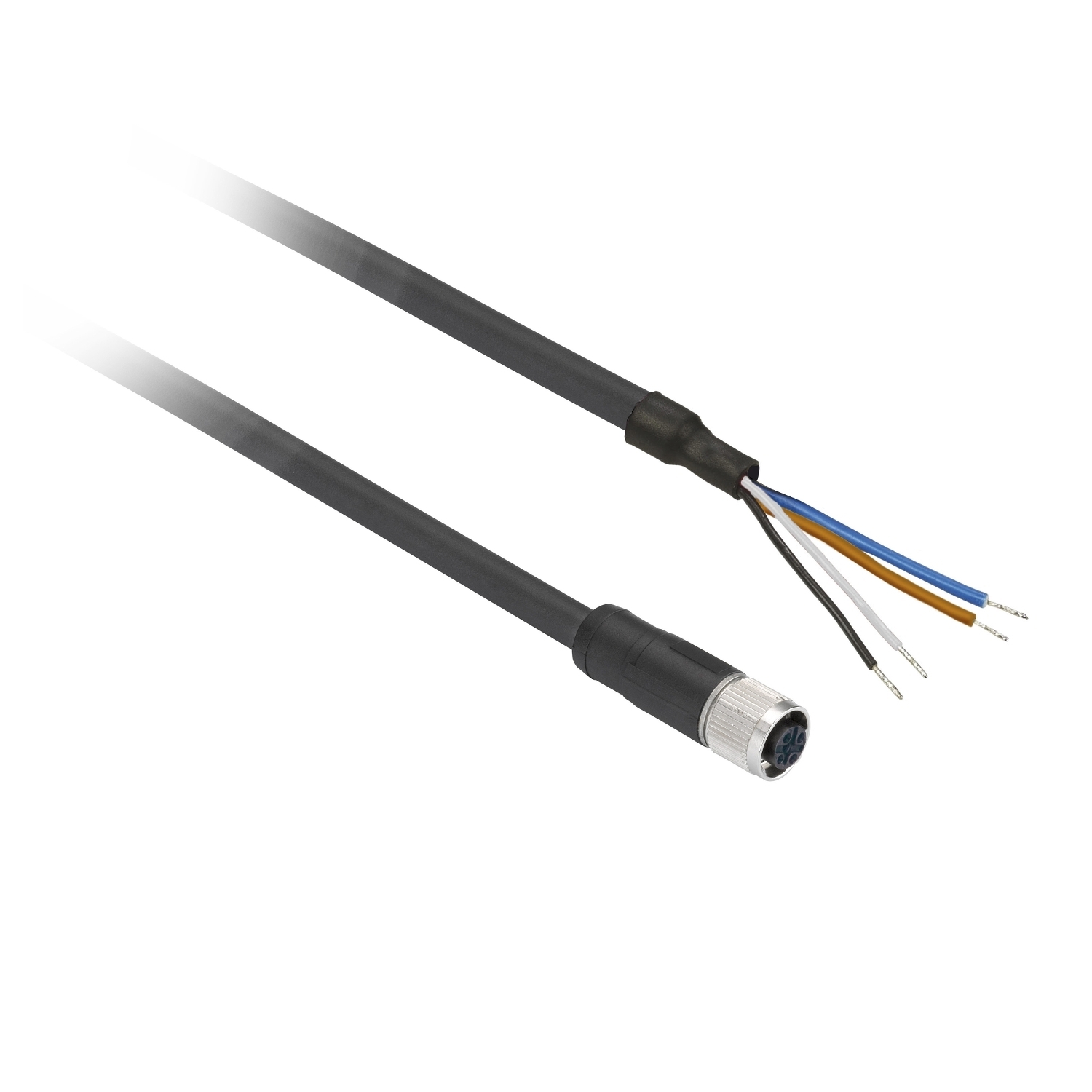 XZCPV1141L5 OsiSense XZ Screw-On Pre-Wired Cordset, 250 V AC/300 V DC, 4-Pin M12 Jack End Connection, 5 m L, 0.34 sq-mm Conductor, PVC