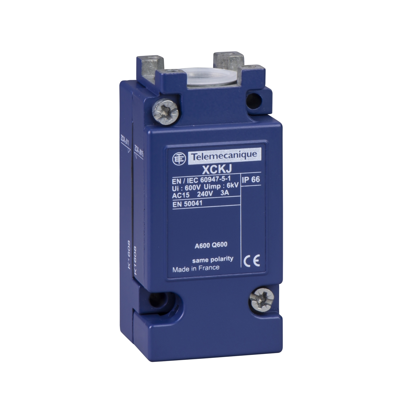 ZCKJ11 OsiSense XC 1-Pole Plug-In Type Standard Format Limit Switch Body With Contact Block, 1CO Contact, For Use With XCKJ Series Limit Switch and ZCKE Series Actuator Head, 10 A, 3 A at 240 V AC, 0.27 A at 250 V DC, A300/Q300 Contact