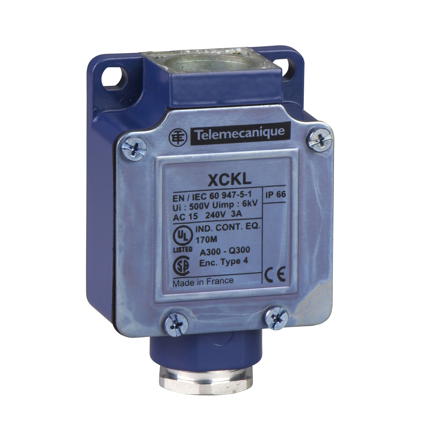 ZCKL1H7 ZCKL Fixed Standard Limit Switch Body, 1NO-1NC Contact, For Use With XCKJ and ZCKJ Series Standard Format Limit Switch, 10 A at 300/500 V AC Contact, IP65/IK08 Enclosure