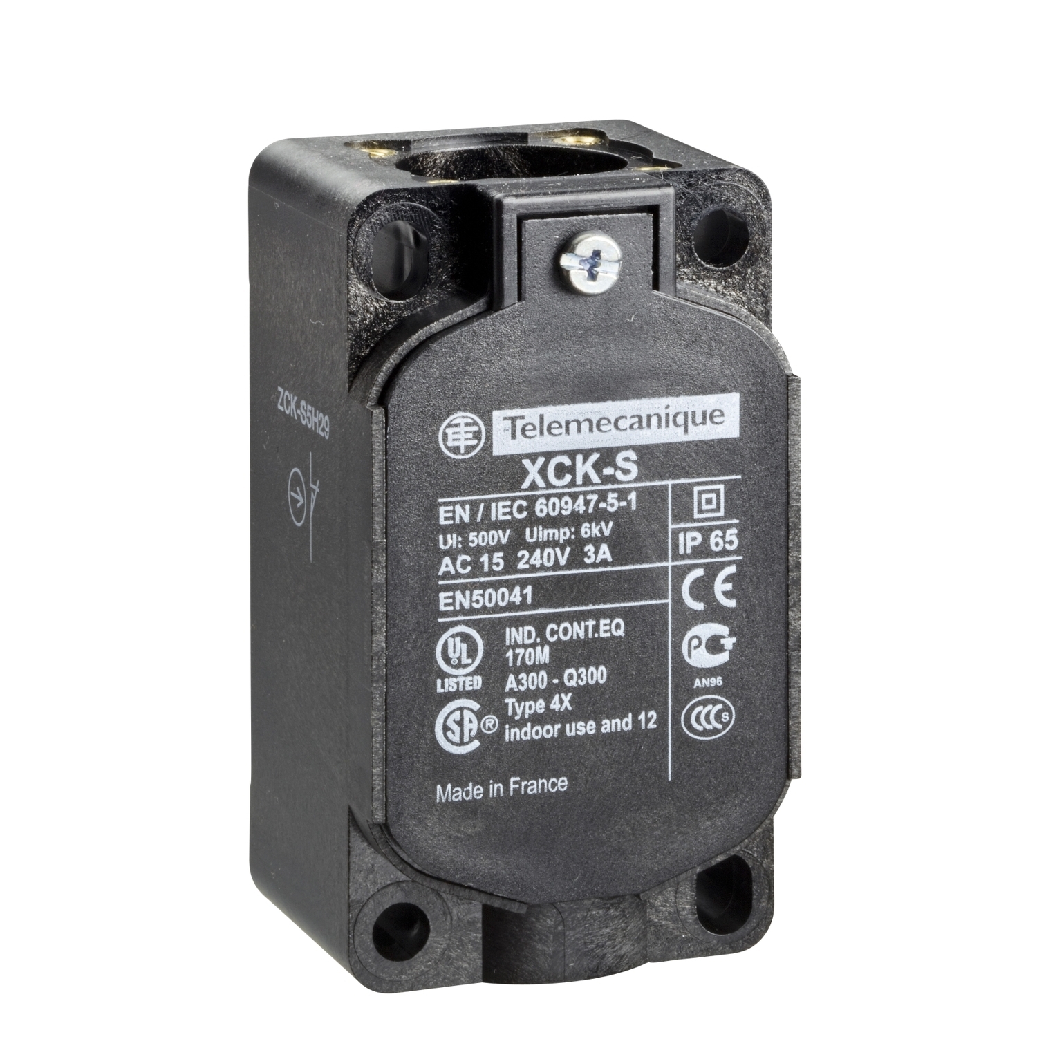 ZCKS1 OsiSense 2-Pole Fixed Limit Switch Body With Positive Opening, 1NO-1NC Contact, For Use With XCKS Standard Format Limit Switch, 3 A at 240 V AC, 0.27 A at 250 V DC Contact, IP65/IK03 Enclosure