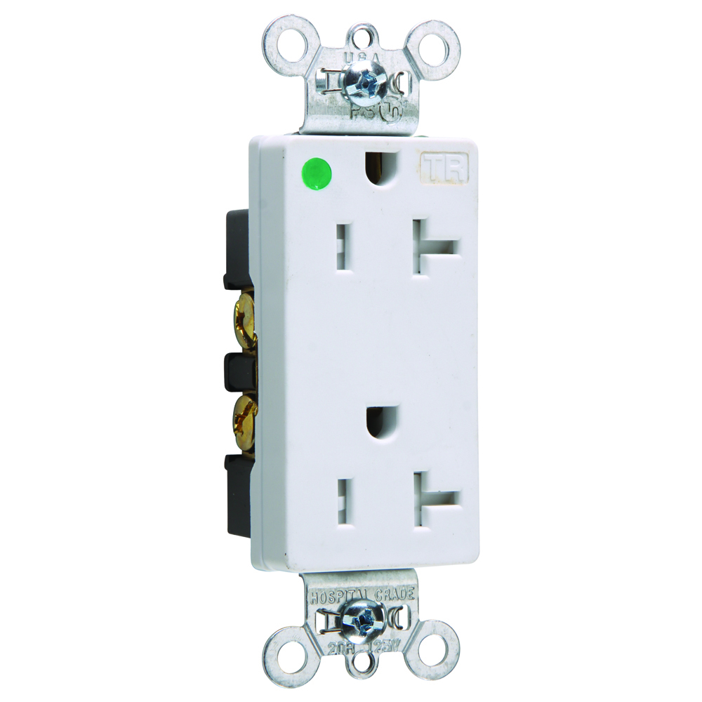 TR26362HGW 20 Amp 125V Heavy Duty Hospital-Grade Decorator Duplex Receptacle, Back and Side Wire, White