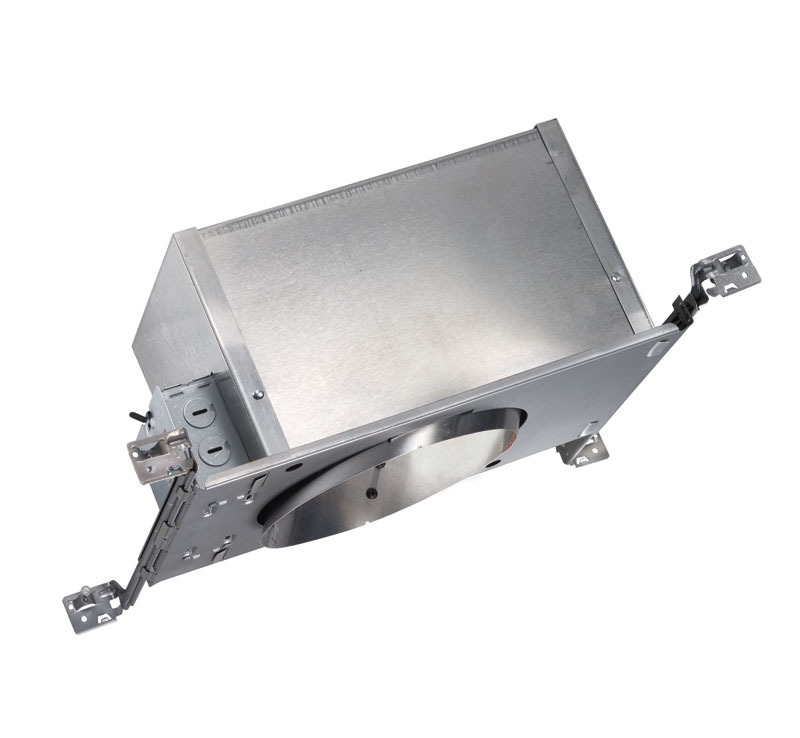 IC928 W Adjustable New Construction Round Slope Downlight Housing With Push-In Electrical Connectors, Incandescent Lamp, Insulated Insulation, 120 V AC, 6-9/16 x 8-7/32 in Ceiling Opening, Aluminum Housing