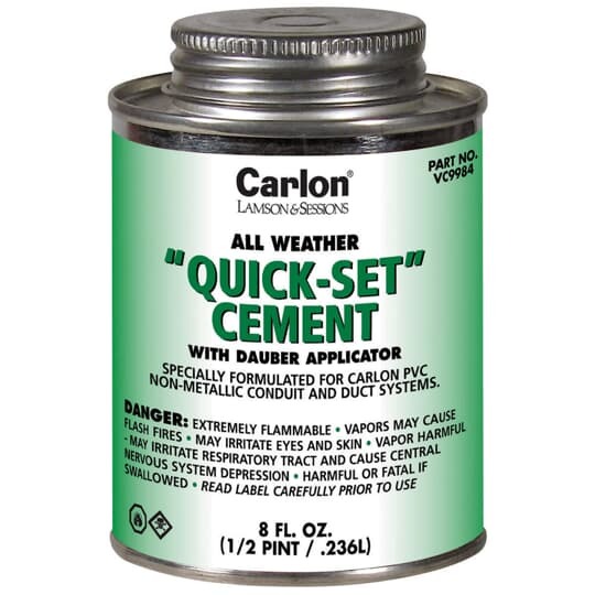 VC9982 Carlon All Weather Quick Set Conduit Cement With Dauber Applicator, 32 oz Can, Liquid Form, Clear, 0.94