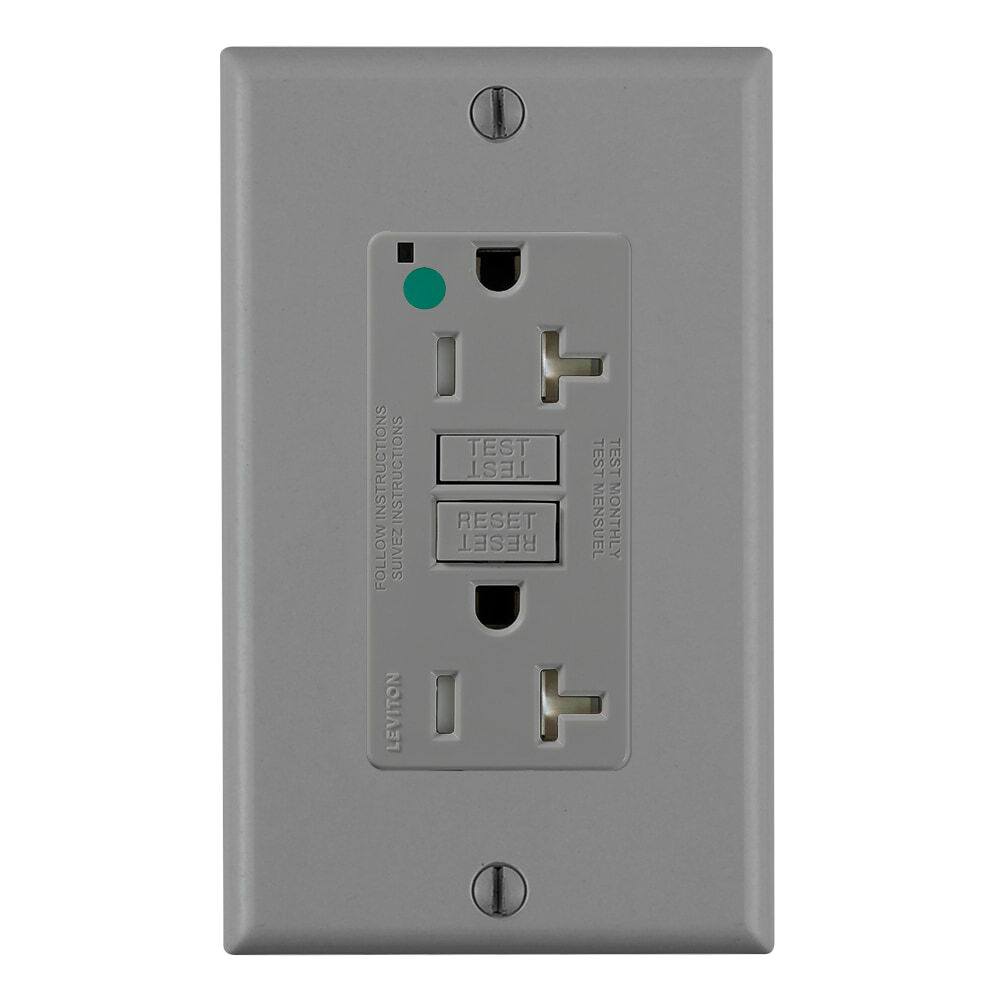 GFTR2-HGG SmartlockPro Slim Feed Through Self-Test Tamper Resistant GFCI Receptacle, 125 V AC, 20 A, 2 Poles, 3 Wires, Gray