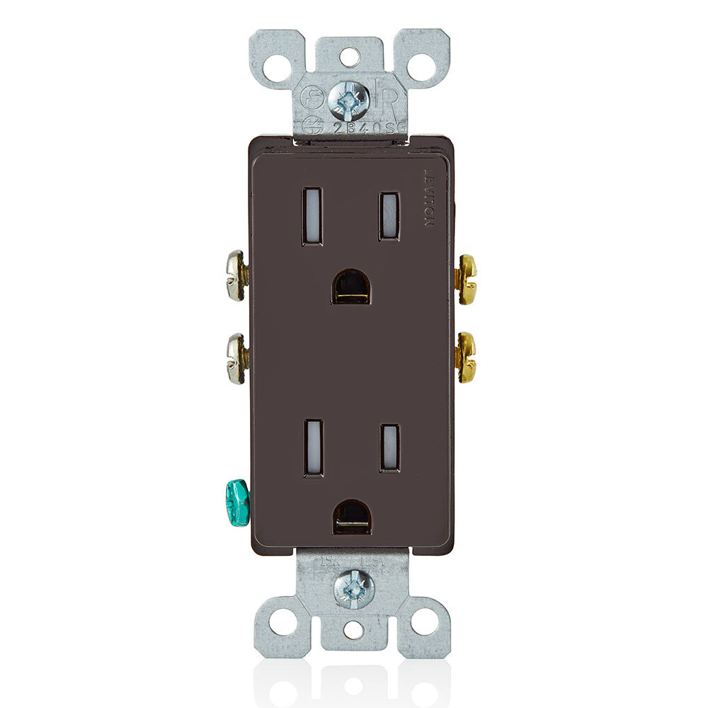 T5325 Duplex Grounding Tamper-Resistant Straight Blade Receptacle, 125 V AC, 15 A, 2 Poles, 3 Wires, Brown