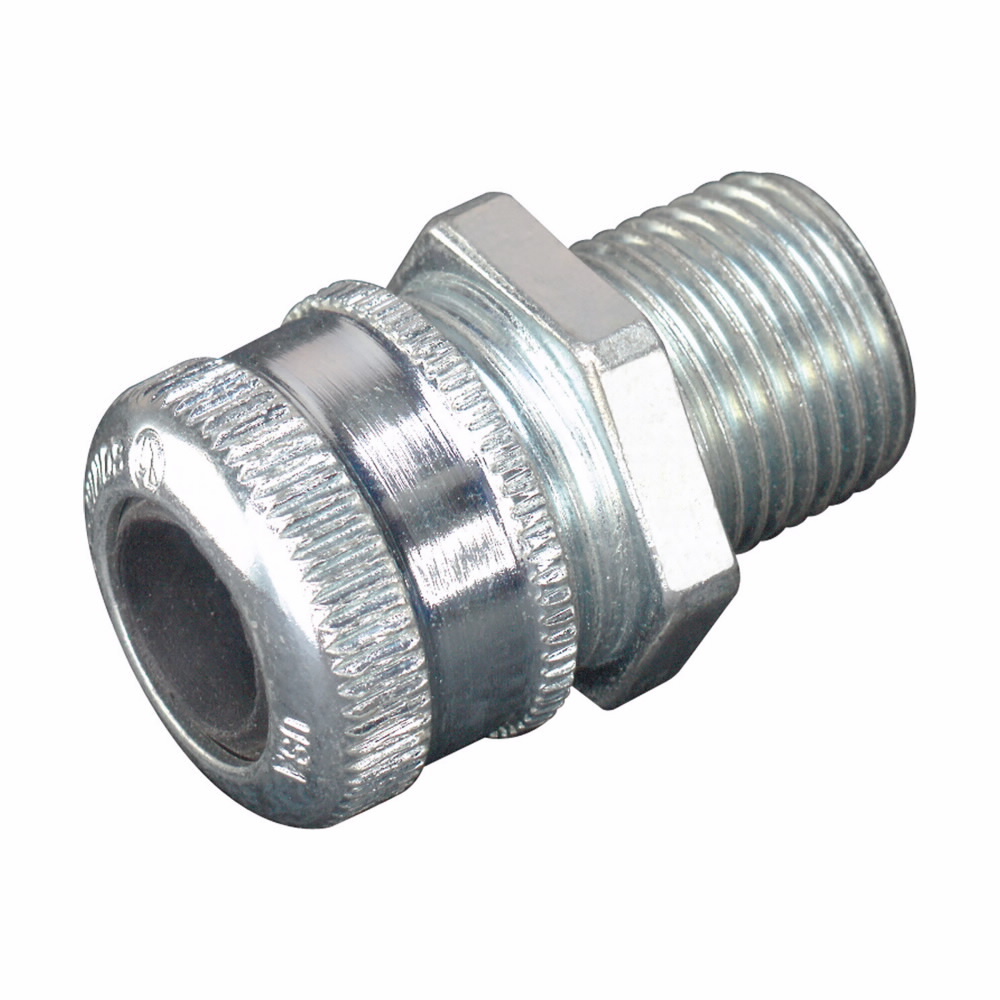 CGB3816 Form A Straight Cable Gland Cord Connector, 3/8 in Trade, 1/4 to 3/8 in Cable Openings, Steel, Chromate Coated/Electro-Plated Zinc