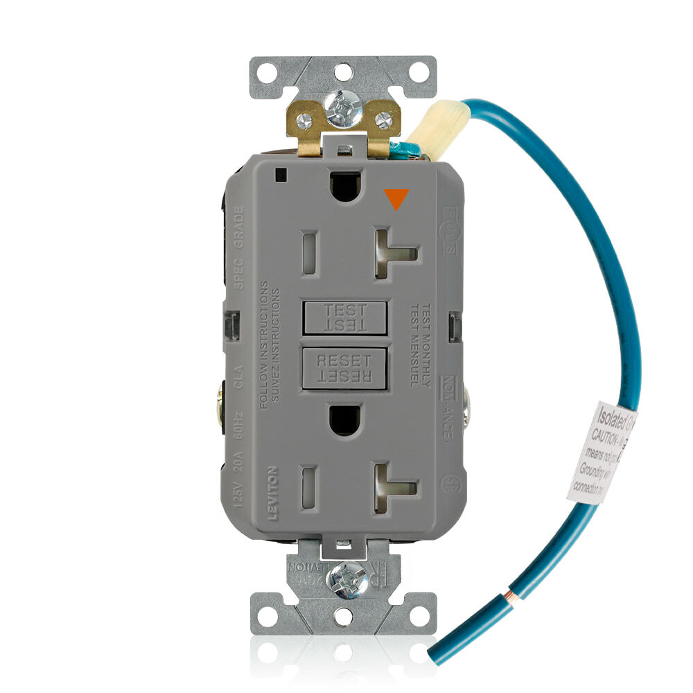 GFTR2-IGG SmartlockPro Slim Isolated Ground Self-Test Tamper-Resistant GFCI Receptacle, 120 V AC, 20 A, 2 Poles, 3 Wires, Gray