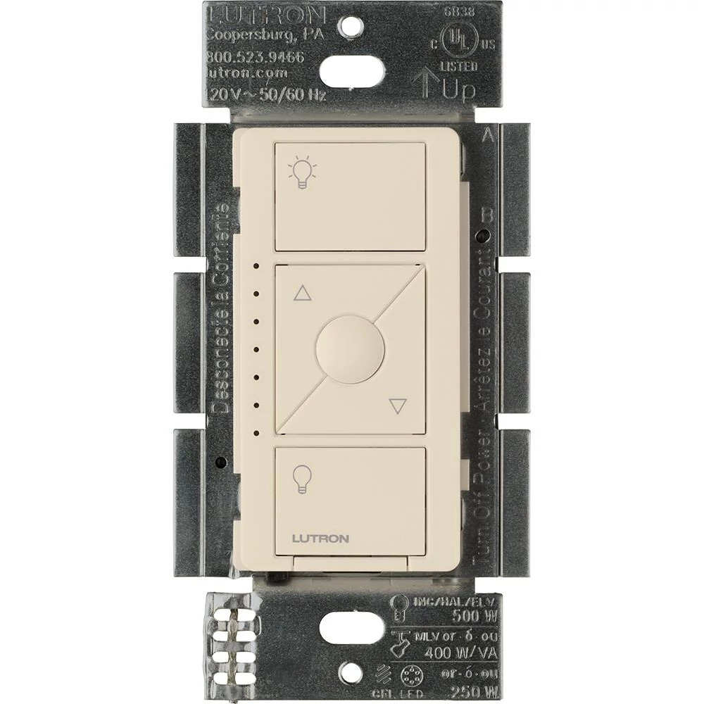 PD-5NE-LA Caseta Original Smart Dimmer for ELV+ Lighting, Phase Selectable, 250W LED/400VA MLV/500W ELV, Neutral Required, 120V, Light Almond