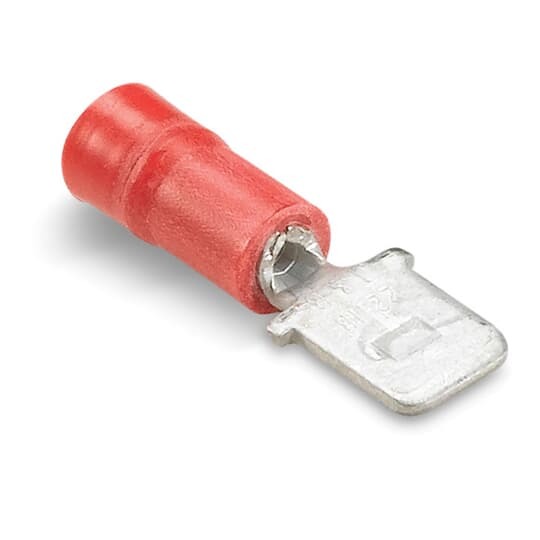18RAD-187 Sta-Kon 187 Insulated Male Tab, 22 to 18 AWG Conductor, 0.187 in W x 0.032 in THK Tab, Brass/Copper, Red