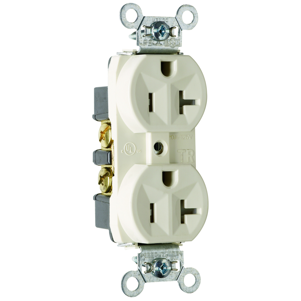 TR5362LA 20 Amp 125V Construction Spec-Grade Duplex Receptacle, Back and Side Wire, Light Almond