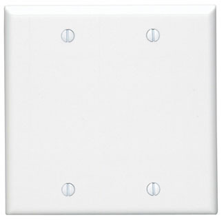 88025 Standard Size Blank Wall Plate, 2 Gangs, 4.56 in W x 4.5 in H, Thermoset Plastic, White
