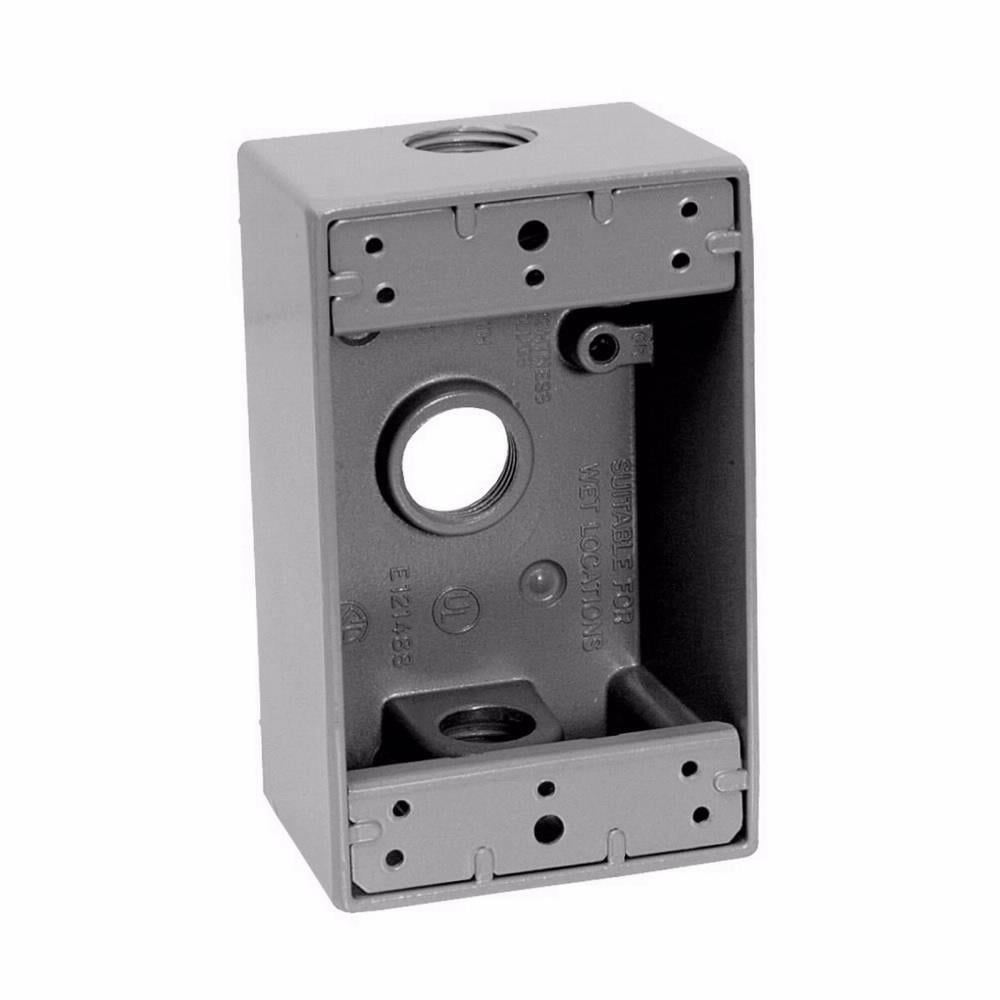 TP7010 Weatherproof Outlet Box, Die-Cast Aluminum, 18 cu-in Capacity, 1 Gangs, 3 Outlets, 3 Knockouts, 2-7/8 in W x 2 in D x 4-9/16 in H