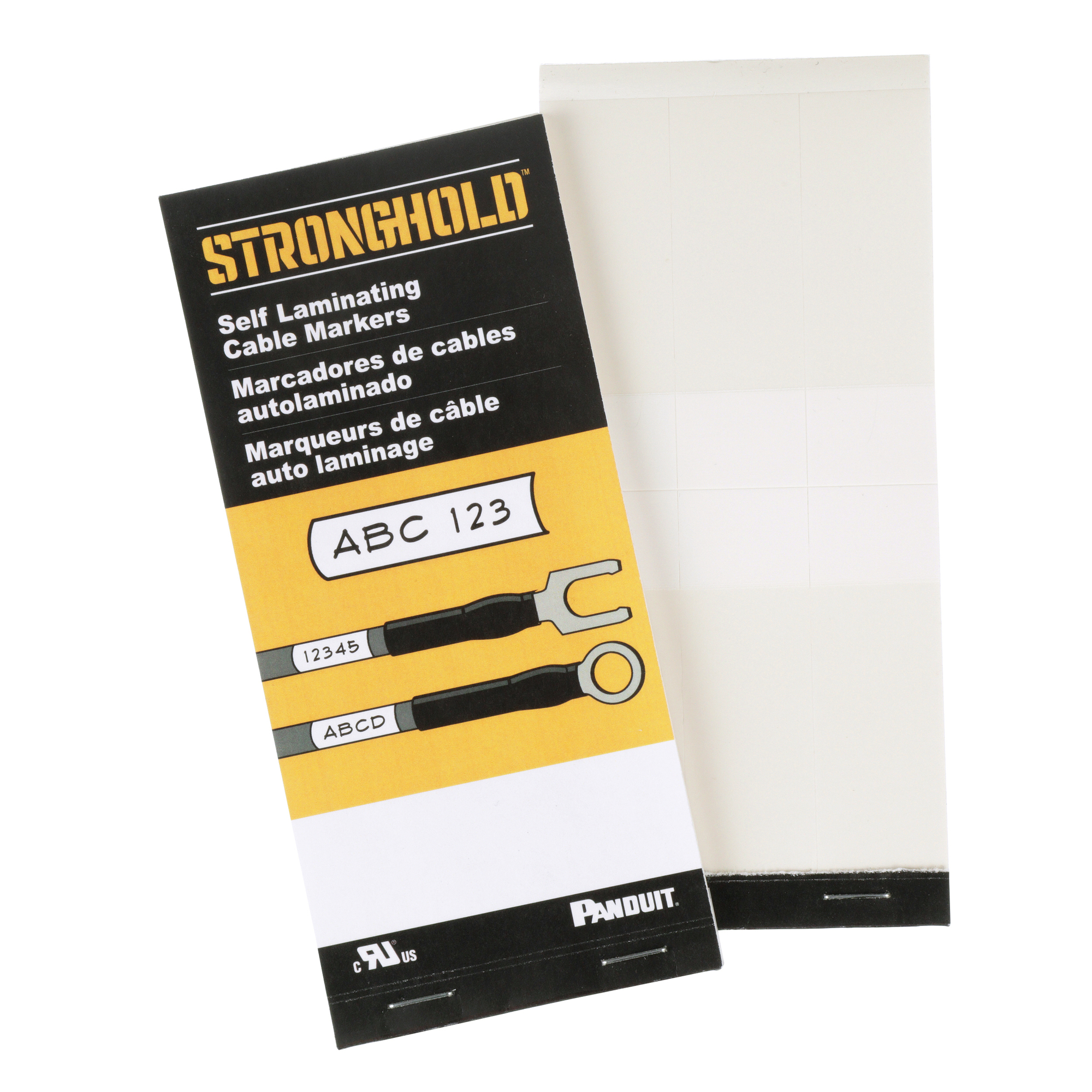 PSCB-3Y Pan-Code StrongHold Self-Laminating Write-On Cable Marker Book, 3 in L x 1 in W, White, Vinyl Cloth