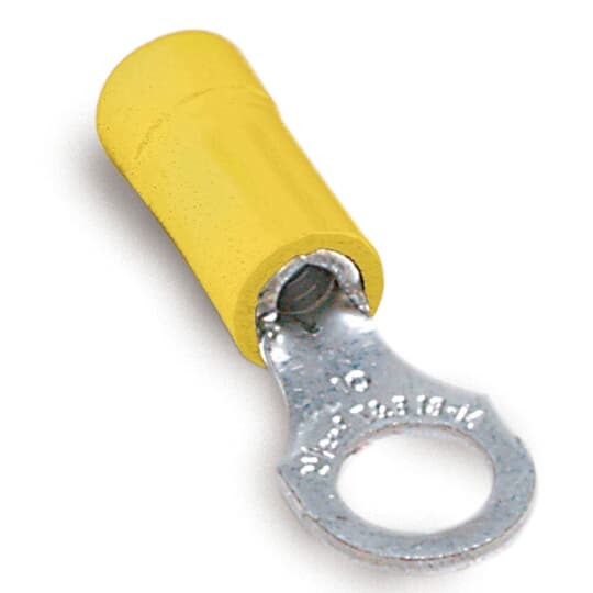 RC367 Sta-Kon RC Series Insulated Ring Terminal, 12 to 10 AWG Conductor, 1.06 in L, Brazed Seam Barrel, Copper, Yellow
