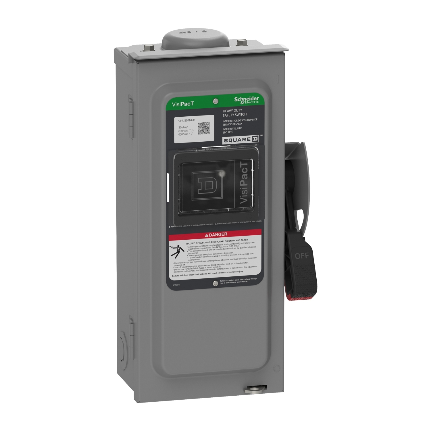 VHU361NRB Heavy Duty Non-Fusible Disconnect Safety Switch, 600 V AC, 600 V DC, 30 A, 5, 7.5, 10, 15, 20, 30 hp, 3 Poles