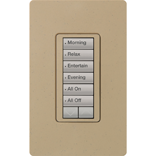RRD-W6BRL-MS RadioRA 2 Maestro 6-Button Designer Keypad, 120 VAC, 0.5 A, Fade/Toggle On/Off Operation, Mochastone