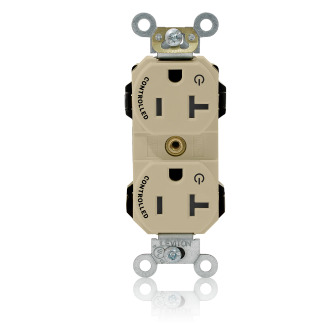 M5362-2SI Duplex Heavy Duty Straight Blade Receptacle, 125 V AC, 20 A, 2 Poles, 3 Wires, Ivory