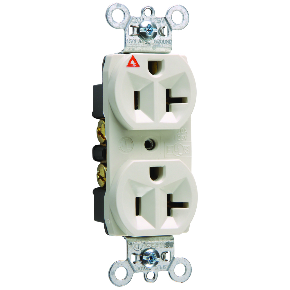 IG5362LA 20 Amp 125V  Isolated Ground Duplex Receptacle, Back and Side Wire, Light Almond