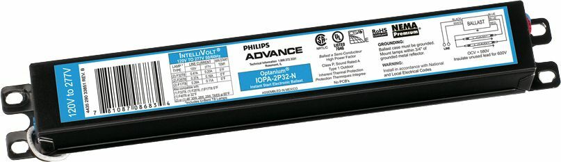 IOPA4P32N35I Electronic Fluorescent Ballast, Instant Start, High, 4 Lamps, 50/60 Hz, 120-277V, 32W