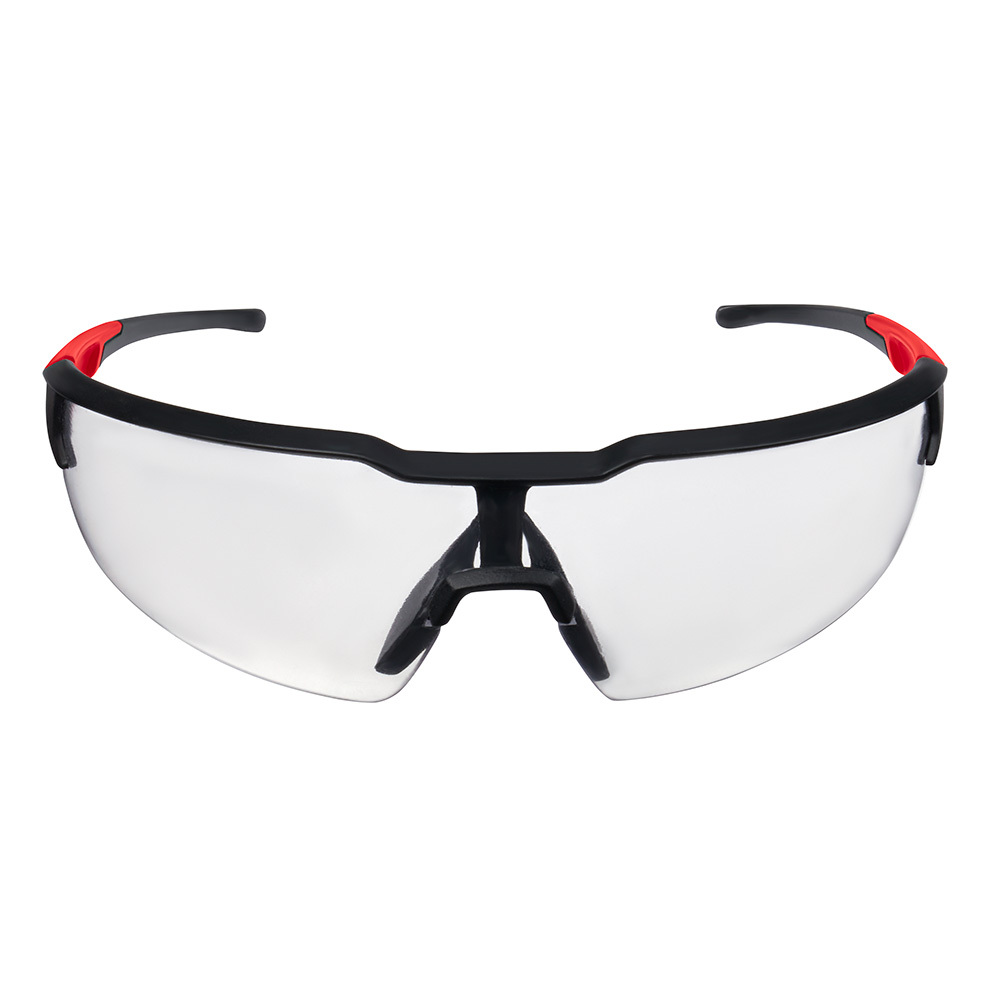 48-73-2012 Safety Glasses, Fog-Free, Clear Lens, Black/Red, Plastic Frame, Polycarbonate Lens, ANSI Z87.1/CSA Z94.3/OSHA US Regulations Z87.1