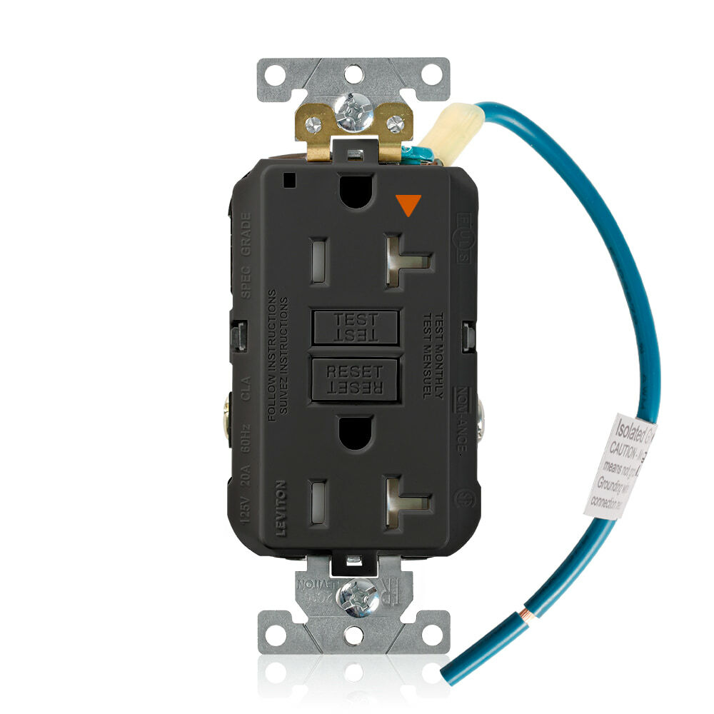 GFTR2-IGE Decora Self-Test Tamper Resistant GFCI Receptacle With Black Test, Reset Button, 125 V AC, 20 A, 2 Poles, 3 Wires, Black