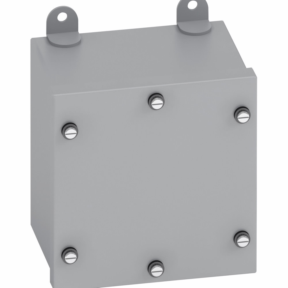 Type 3/3R junction boxes, 8" height, 4" length, 4" width, NEMA 3 and 12, Screw cover, WPSC enclosure, Surface mounted, Small single door, External mounting feet, Carbon steel, Oil-resistant gasket, gasketed screws