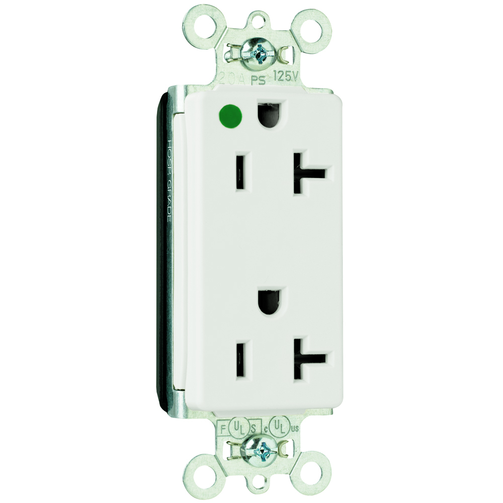 PT26362HGW PlugTail 20 Amp 125V Hospital-Grade Decorator Duplex Receptacle, White
