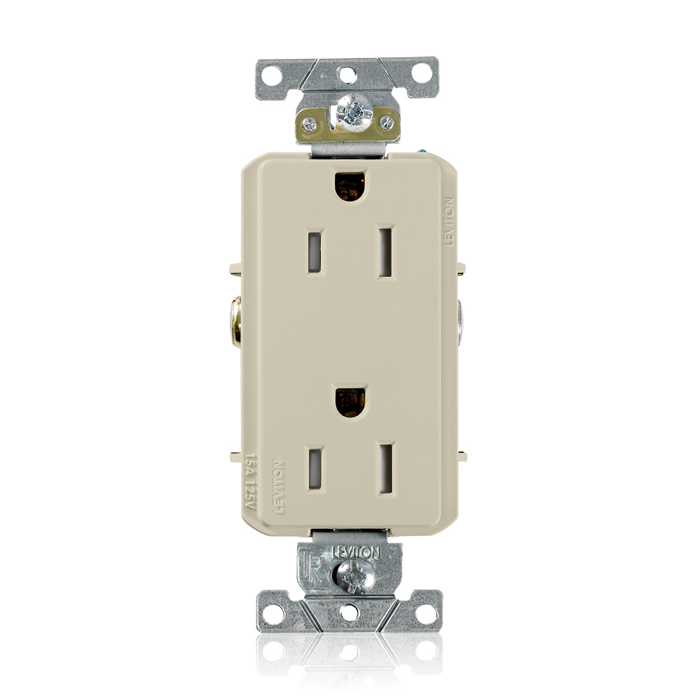 TDR15-I 1-Phase Duplex Heavy Duty Tamper Resistant Straight Blade Receptacle, 125 V AC, 15 A, 2 Poles, 3 Wires, Ivory