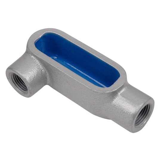 LR67-G Ocal-Blue Type LR Conduit Body With Cover, 2 in Hub, Form 7 Form, 51 cu-in Capacity, Iron, PVC Coated