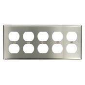 84055-40 Standard Size Traditional Wall Plate, 5 Gangs, 10 in W x 4-1/2 in H, 302 Stainless Steel