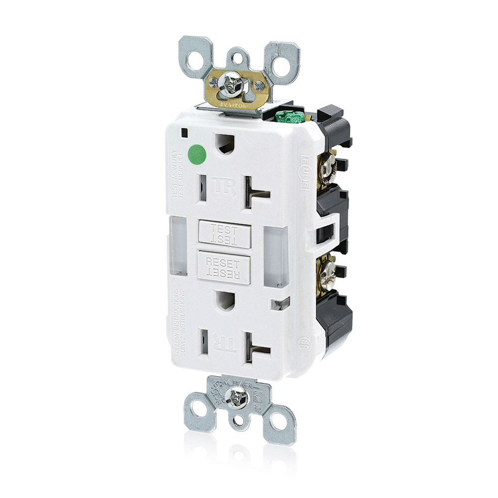 GFNL2-HGW SmartlockPro Slim Duplex Feed Through Guidelight Self-Test Tamper Resistant GFCI Receptacle, 125 V AC, 20 A, 2 Poles, 3 Wires, White