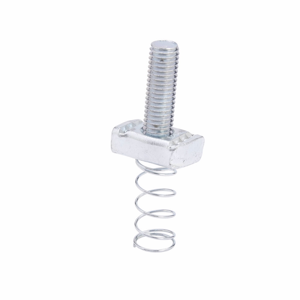 SN224-1ZN 200 Standard Stud Nut With Spring, For Use With B22, B24, B26 and B32 Series Medium Channel, 1/4 in THK, 1/4-20 Thread, 1 in L Stud, Steel